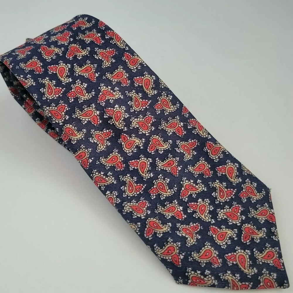 MILLANO Blue silk tie w small red paisley design SKINNY professional and stylish